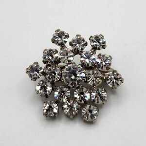 Clear Rhinestone Brooch Snowflake Starburst Silver Tone 1" Inch